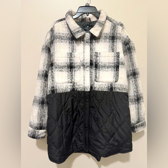 Andrew Marc Black, White and Light Pink Plaid Puffer Jacket - Picture 1 of 3